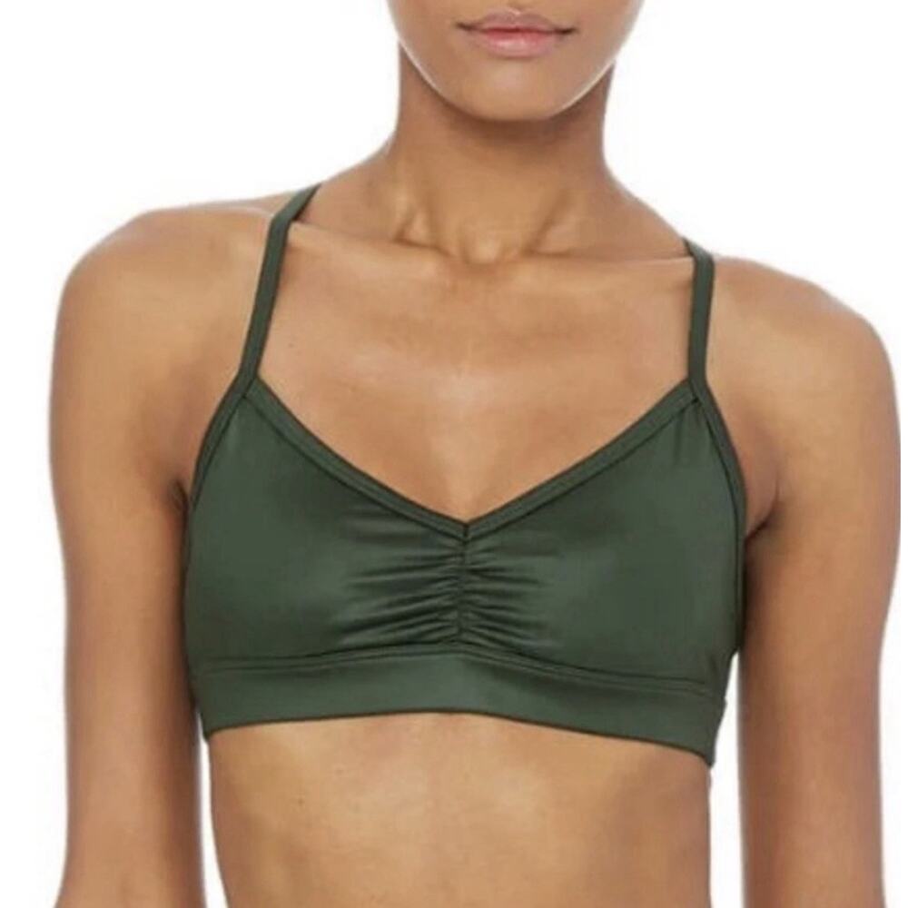 Alo Yoga Dark Green Gathered Front Strappy Back Sports Bra Size M